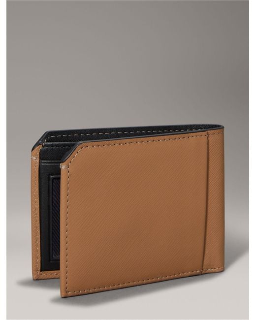 Calvin Klein Gray Saffiano Leather Slim Bifold Wallet for men