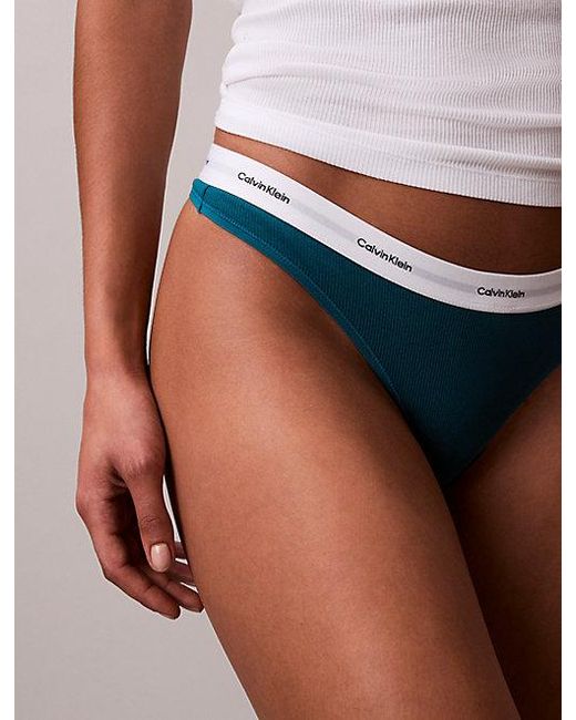 Calvin Klein White Thong Cotton Stretch Rib