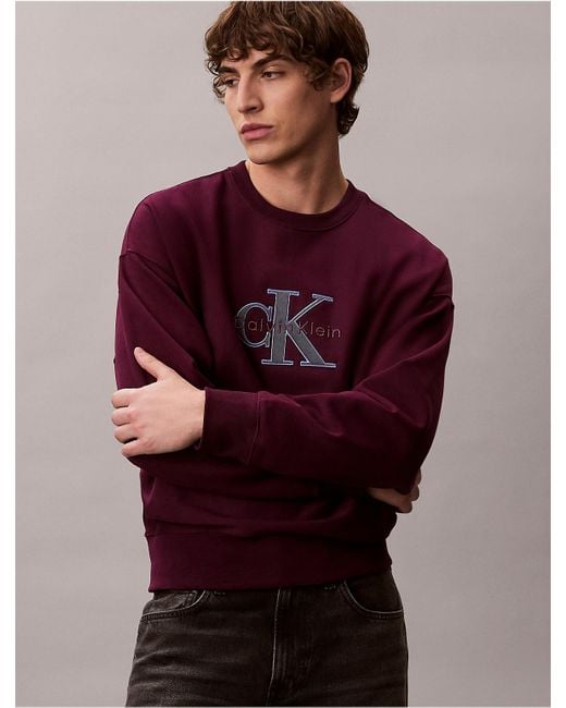 Calvin Klein Red Fleece Monologo Relaxed Sweatshirt for men