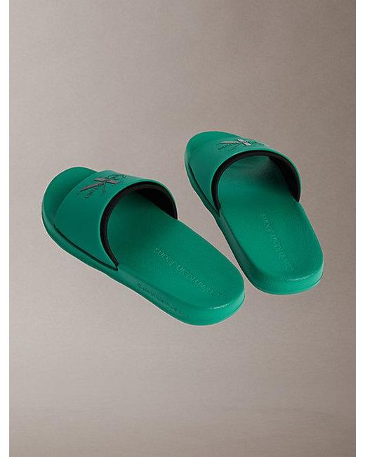Calvin Klein Green Norwich Contoured Logo Sliders for men
