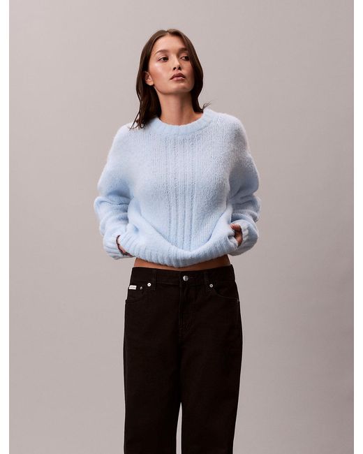 Calvin Klein White Brushed Blend Pullover Jumper
