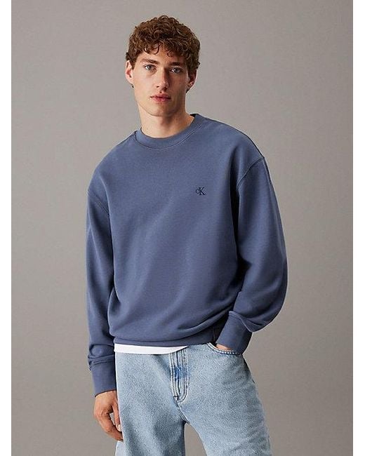 Calvin Klein Blue Jeans Cotton Terry Monogram Sweatshirt for men