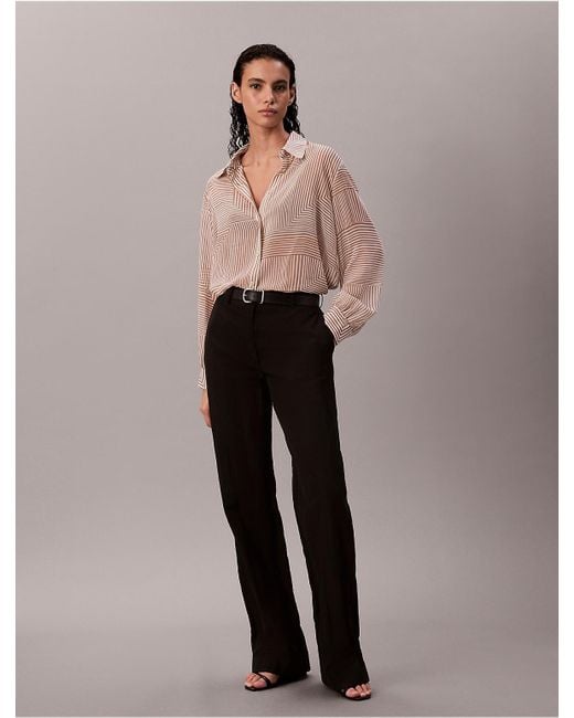 Calvin Klein Natural Chiffon Printed Classic Button-Down Shirt