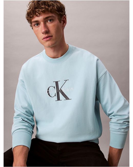 Calvin Klein Gray Calvin Klein Premium Terry Monogram Logo Relaxed Sweatshirt for men