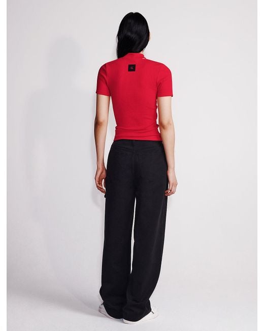 Calvin Klein Red Wide Leg Cargo Trousers