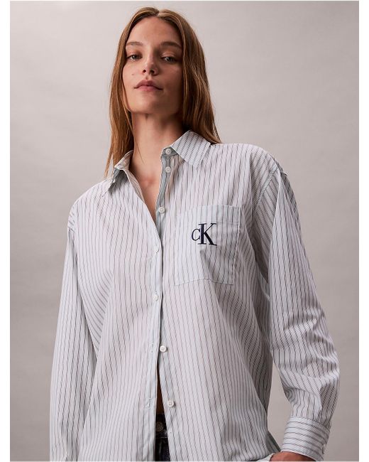 Calvin Klein Purple Cotton Poplin Striped Shirt