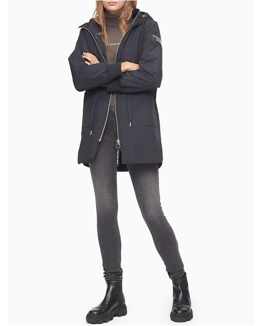 Calvin Klein Black Water-resistant Nylon Twill Hooded Jacket