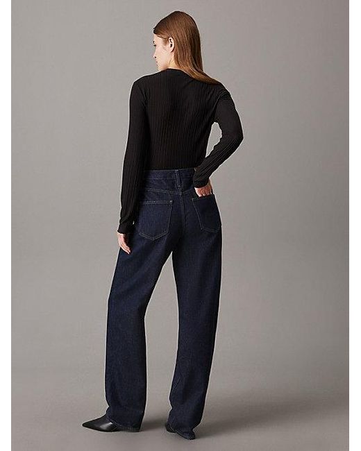 Calvin Klein Blue Leicht Transparentes, Langärmliges Top Mit Rippen