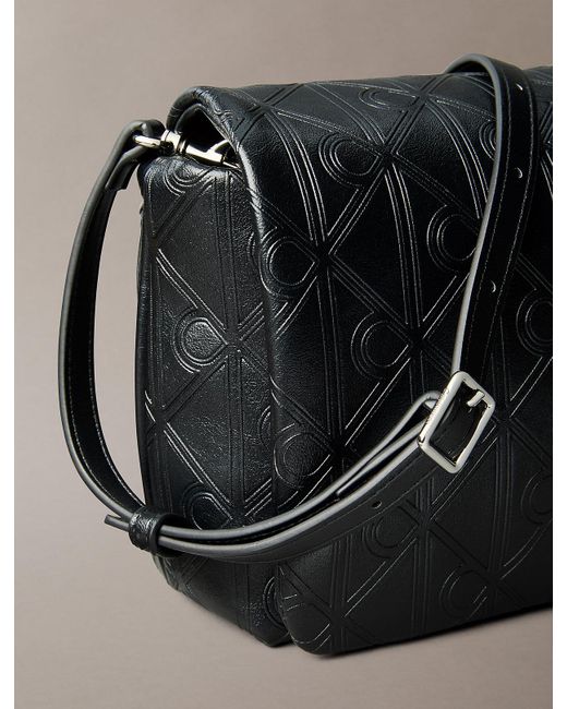 Calvin Klein Black Puffer Emblem Logo Flap Crossbody Bag