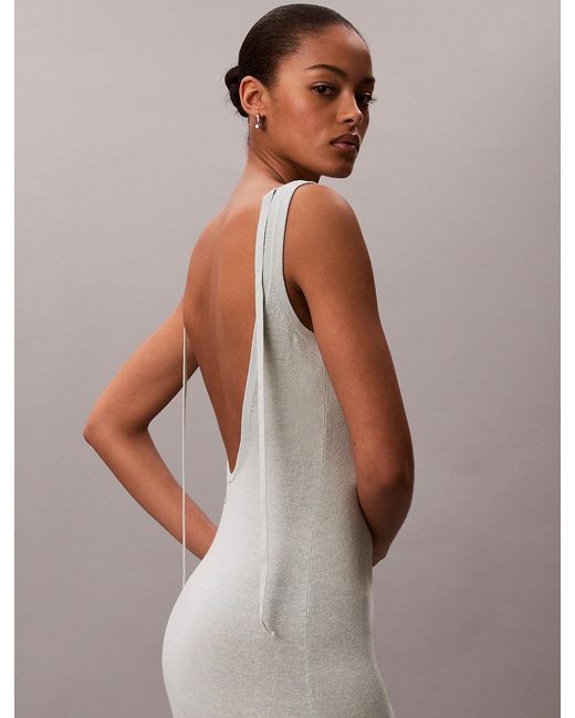 Calvin Klein Multicolor Linen Blend Tie-Back Midi Dress
