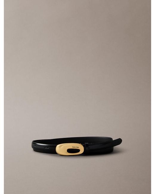 Calvin Klein Black Full Grain Leather Skinny Chunky Buckle Belt