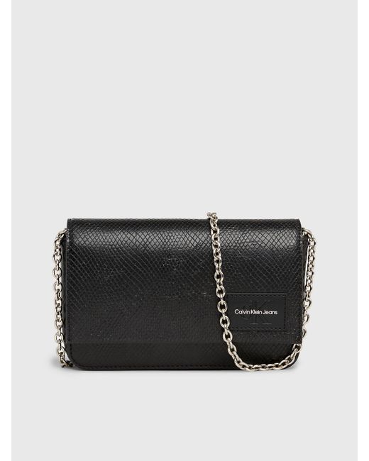 Calvin Klein Black Snakeskin Crossbody Wallet Bag