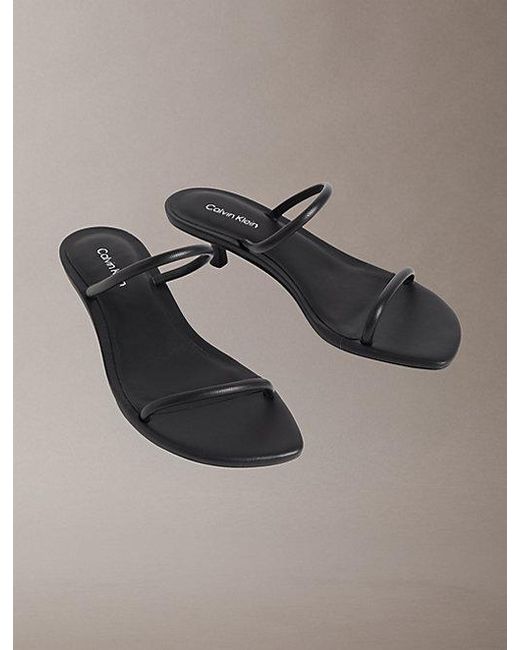 Calvin Klein Gray Lina Leather Kitten Heel Sandals