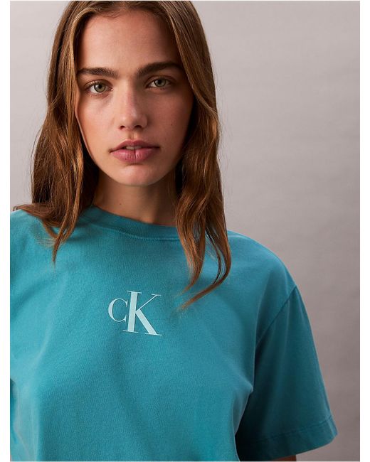 Calvin Klein Blue Calvin Klein Monogram Logo Boxy T-Shirt
