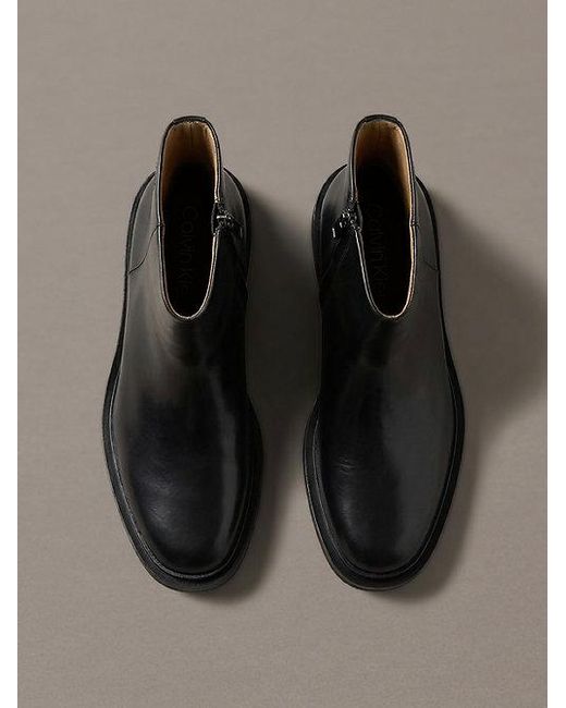 Calvin Klein Black Leather Zip Ankle Boots for men