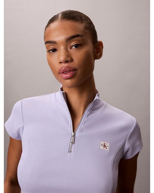 Calvin Klein Purple Monologo Patch Rib Zip Top