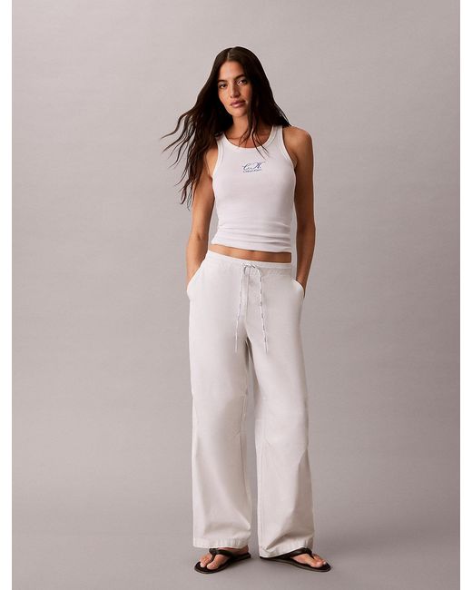 Calvin Klein White Embroidered Ck Logo Rib Tank Top