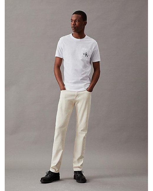 Calvin Klein White Jeans Slim Monogram Pocket T-Shirt for men