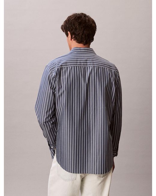 Calvin Klein Gray Relaxed Cotton Poplin Stripe Shirt for men