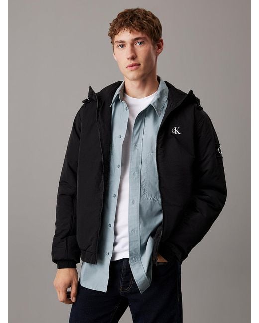 Calvin Klein Black Padded Hooded Nylon Jacket for men
