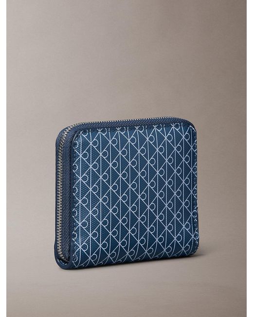 Calvin Klein Blue Rfid Square Zip-Around Logo Wallet