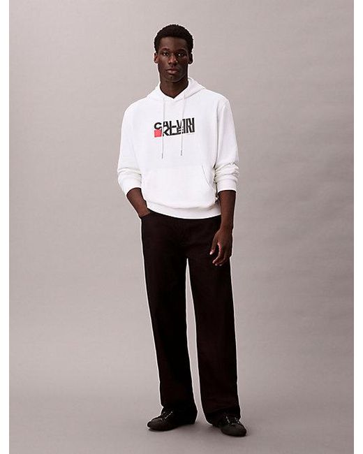 Calvin Klein White Jeans Logo Graphic Hoodie for men
