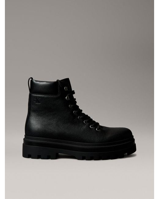 Calvin Klein Black Tumbled Leather Airfit Lugged Boots for men