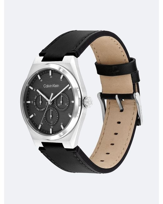 Calvin Klein White Leather Strap Multifunction Watch for men