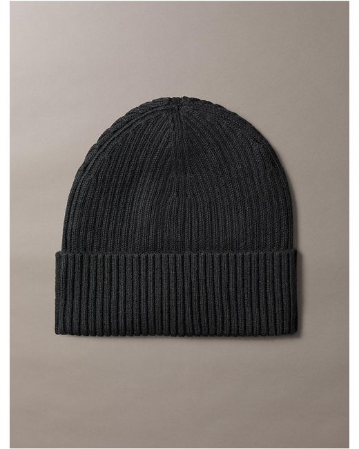 Calvin Klein Black Logo Patch Rib Beanie