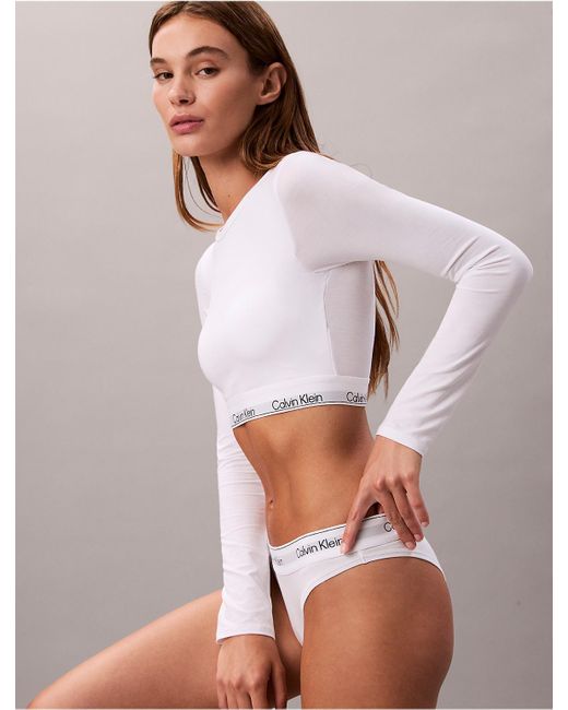Calvin Klein White Icon Cotton Modal Lightly Lined Long Sleeve Tee Bralette