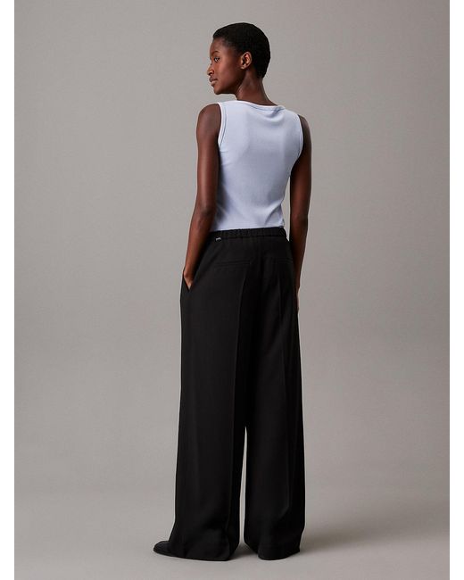 Calvin Klein Black Wide Leg Twill Trousers