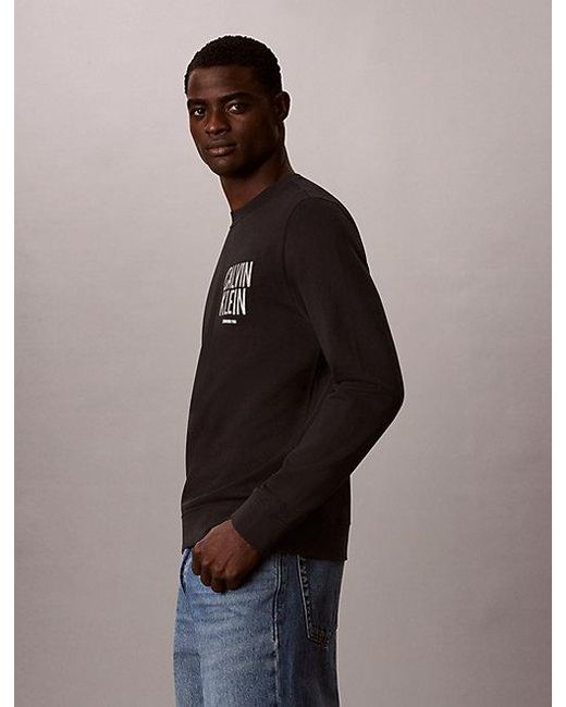 Calvin Klein Black Jeans Cotton Terry Logo Sweatshirt for men