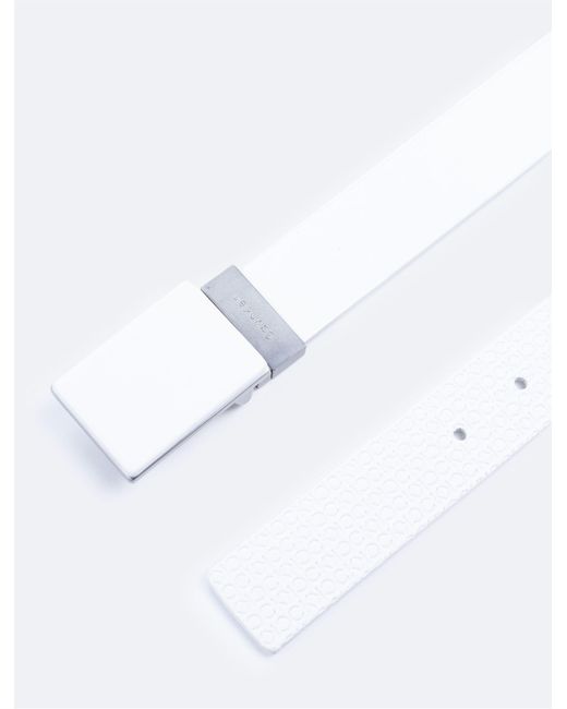 Calvin Klein White Monogram Logo Plaque Webbing Belt for men