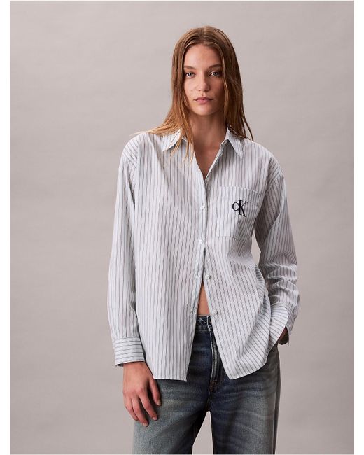 Calvin Klein Purple Cotton Poplin Striped Shirt