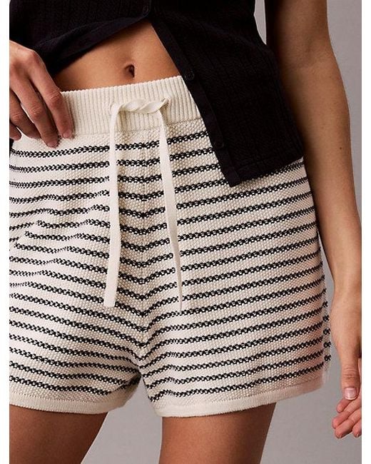 Calvin Klein White Jeans Cotton Stripe Knit Shorts