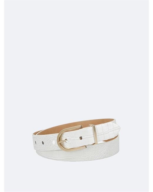 Calvin Klein White Textured Round Buckle Belt