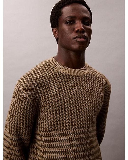 Calvin Klein Brown Wool Blend Patterned Crewneck Jumper for men