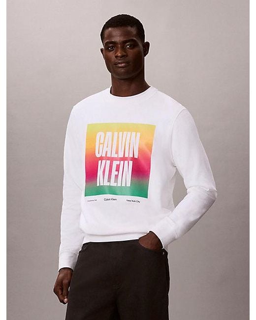 Calvin Klein White Jeans Relaxed Logo Sweatshirt Pride for men