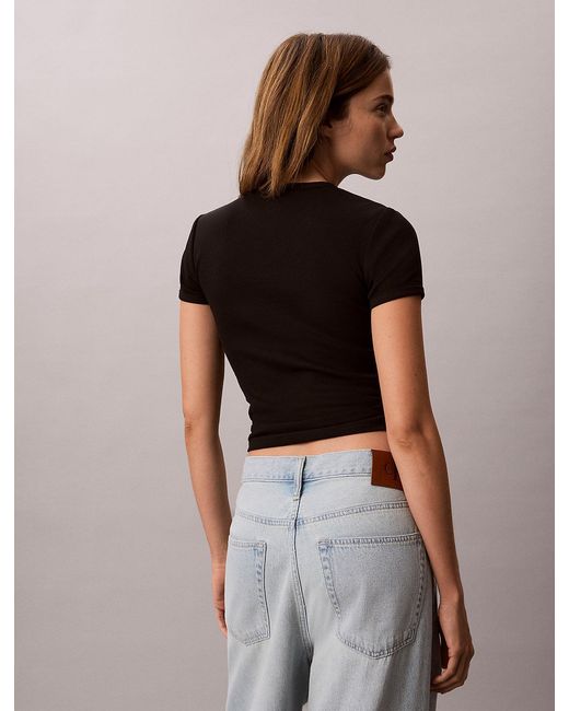 Calvin Klein Black Ribbed Embroidered Logo T-Shirt
