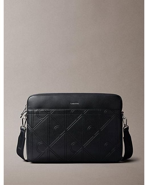 Calvin Klein Black Embossed Emblem Logo Laptop Bag for men