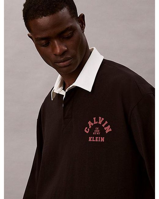 Calvin Klein Black Jeans Logo Graphic Polo Sweatshirt for men