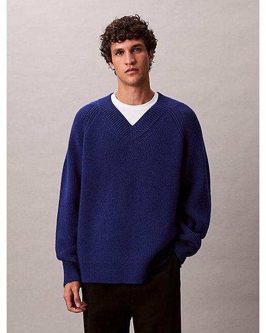 Calvin Klein Pullover Mit V-Ausschnitt Aus Wollgemisch in Blue für Herren