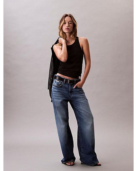 Calvin Klein Geribbelde Slim Loungetanktop in het Black