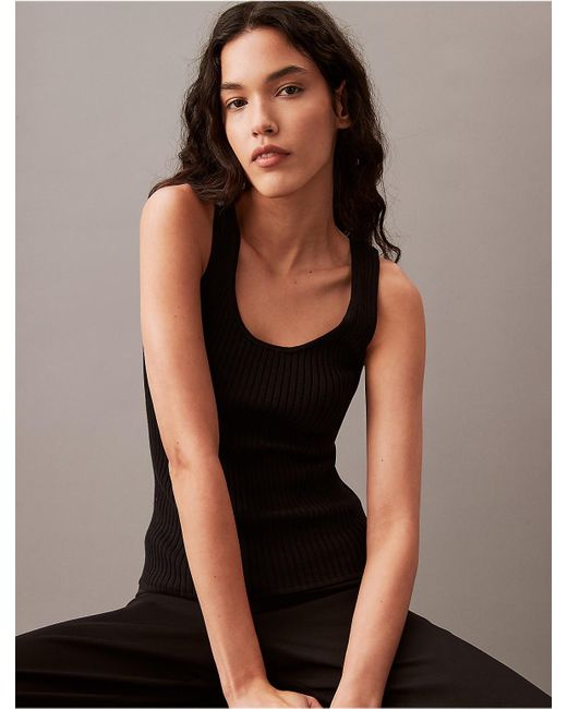 Calvin Klein Black Calvin Klein Smooth Cotton Rib Sweater Tank Top