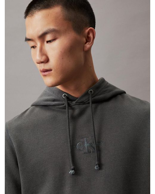 Calvin Klein Gray Washed Cotton Monogram Hoodie for men