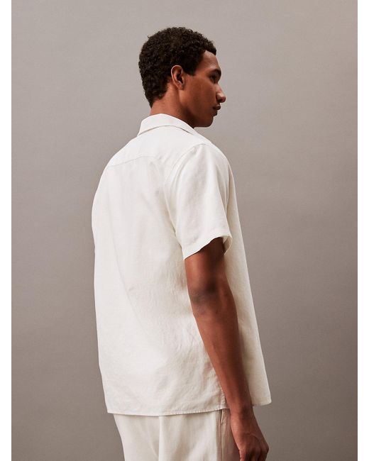 Chemise boutonnée classique en lin mélangé uni Calvin Klein pour homme en coloris Brown