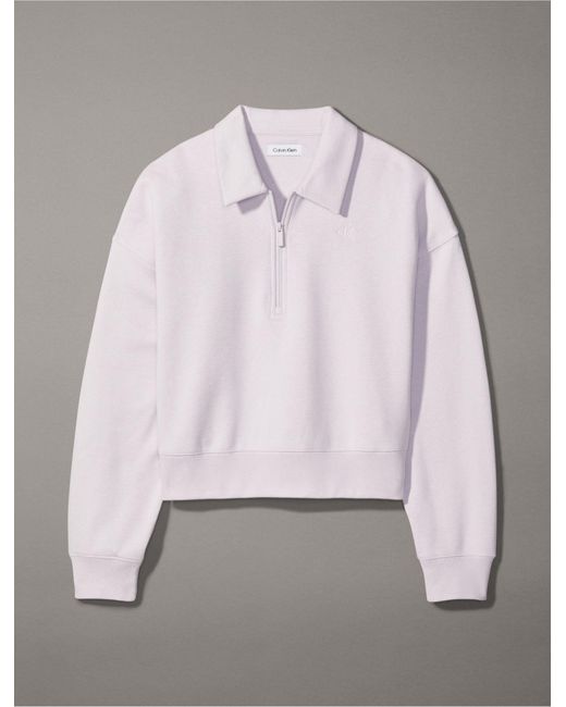Calvin Klein Purple Archive Logo Fleece Quarter Zip Polo Sweatshirt