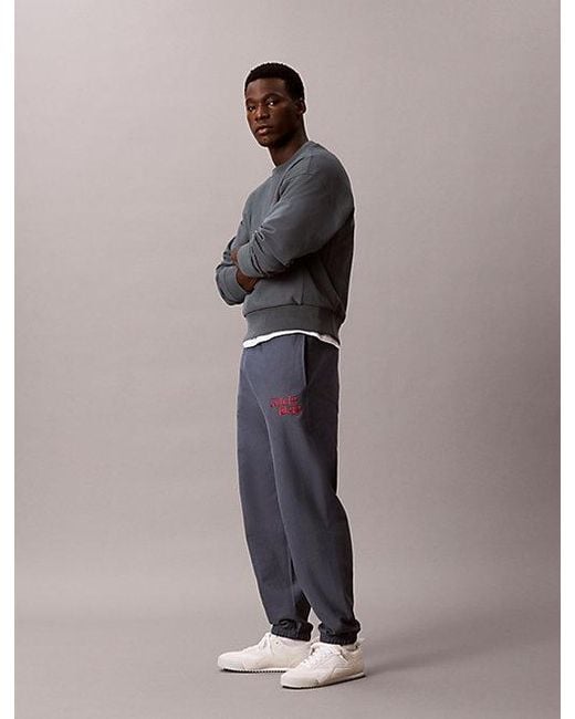 Calvin Klein Blue Jeans Relaxed Embroidered Logo Joggers for men