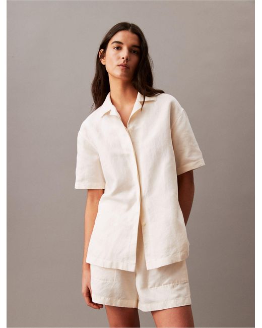 Calvin Klein Natural Linen Blend Camp Button-down Shirt