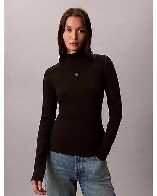 Calvin Klein Black Jeans Ribbed Cotton Turtleneck Top